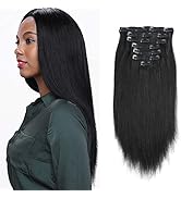 ABH AMAZINGBEAUTY HAIR Real Remy Thick Yaki Straight Clip Ins Black Hair Extensions for African A...