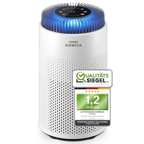 COWAY Luftreiniger Allergiker für Schlafzimmer & kleine Räume, leiser Luftreiniger mit 18,4 dB, CADR 120,1 m³/h, Mood Light, Automatik gegen Pollen, Staub, Tierhaare & Rauch, AIRMEGA 50