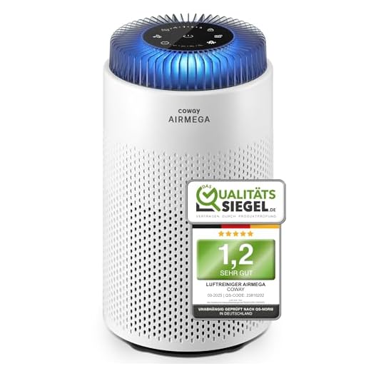 COWAY Luftreiniger Allergiker für Schlafzimmer & kleine Räume, leiser Luftreiniger mit 18,4 dB, CADR 120,1 m³/h, Mood Light, Automatik gegen Pollen, Staub, Tierhaare & Rauch, AIRMEGA 50