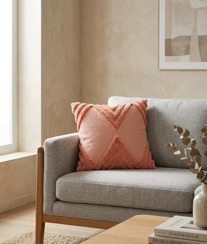 Image of Sofa Cushion Cover Cotton for Living Room Couch Soft Pillow Covers (Peach Double Diamond, 16 x 16 Inch (Pack of 2))
