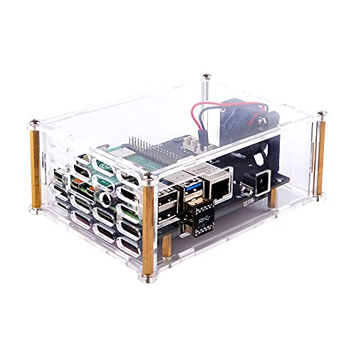 GeeekPi Raspberry Pi 4 X825 V2.0 Boîtier en Acrylique avec 5V Ventilateur 4010 (40mmx40mmx10mm) Support X825 V2.0 2.5 inch SATA SSD/HDD Shield & Raspberry Pi 4 modèle B