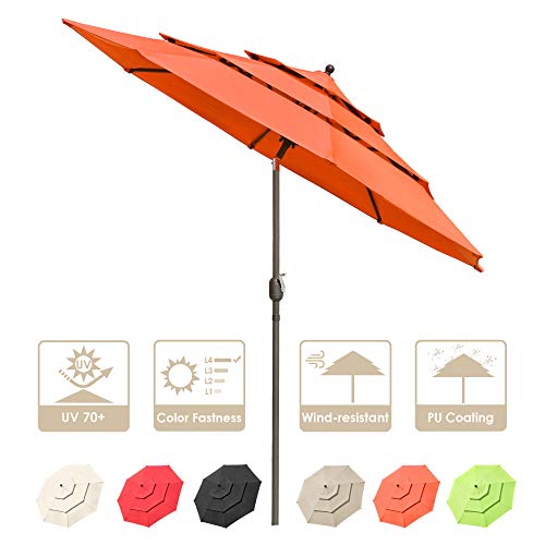 Yescom 10ft 3 Tier UV70+ Push Tilt Patio Umbrella Crank Handle Outdoor Pool Yard Cafe Deck Dining Table Orange