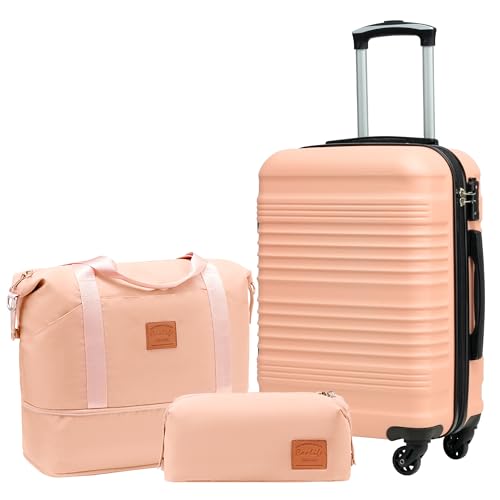 Image of Coolife Luggage Set 3 Piece Luggage Set Carry On Suitcase Hardside Luggage with TSA Lock Spinner Wheels, Pink, 3 piece set (DB /TB /20)