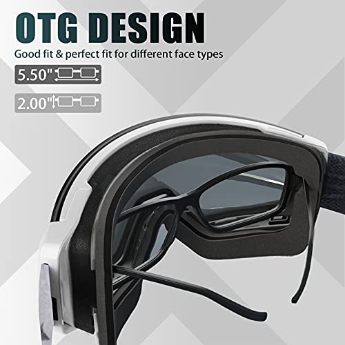 Image of MAXJULI Ski Goggles Men Women with Cover,OTG Snow Goggles with Magnetic Interchangeable Anti-Fog HD Lens UV Protection (White Frame /Clear Lens)