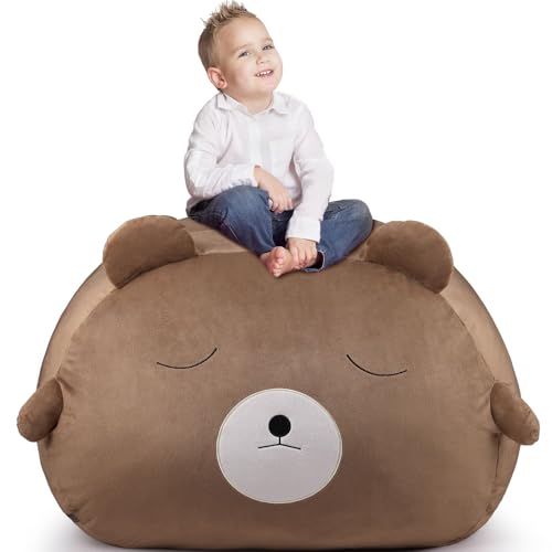GAGAKU Stuffed Animal Bean Bag Cover Toy Storage, 24 Inches Kids BeanBag Brown Bear Large Zipper Bean Bag for Organizing Kids Plush Toys Home Supplies