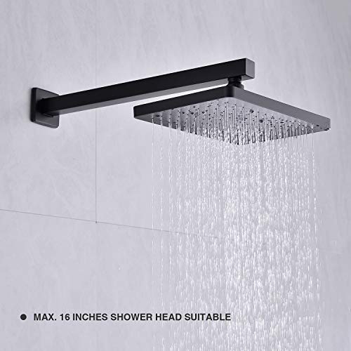 Matte Black Shower Arm With Flange 16 Inch Wall Mounted Extension Arm For Bathroom Rainfall Shower Head, Stainless Steel, Square Shaped #TOP1