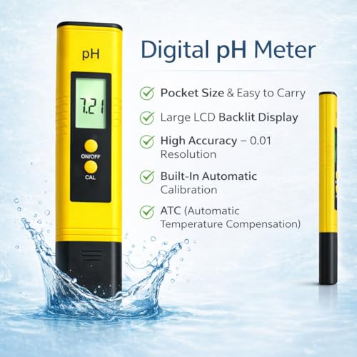 Image of Digital pH Meter for Water Testing 0-14 pH Range with ATC | Pocket pH Tester for Drinking Water, RO & Aquarium | With Calibration Packets (pH Meter) (pH Meter)