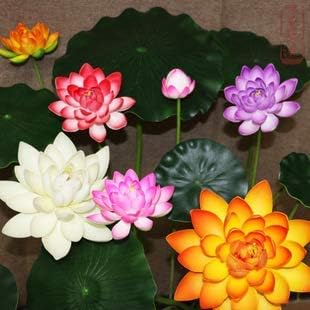 Miniatura 6 de 7 piezas de 3.9 pulgadas flor de loto artificial flor artificial piscina acuario decoración flor eterna flor artificial (azul)