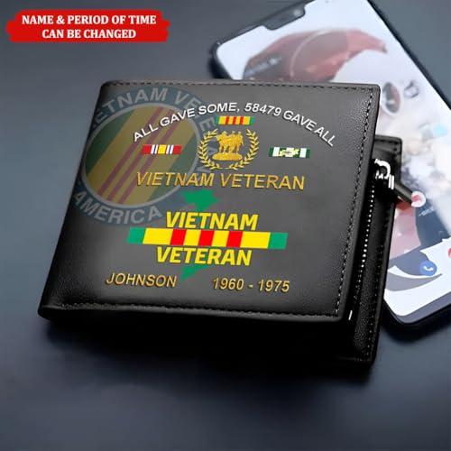Custom Name Vietnam Veteran Men’s Leather Wallet, Proud Bifold Army And Soldier Gift Engraved For Husband Dad Grandpa, War Memorial Gifts3