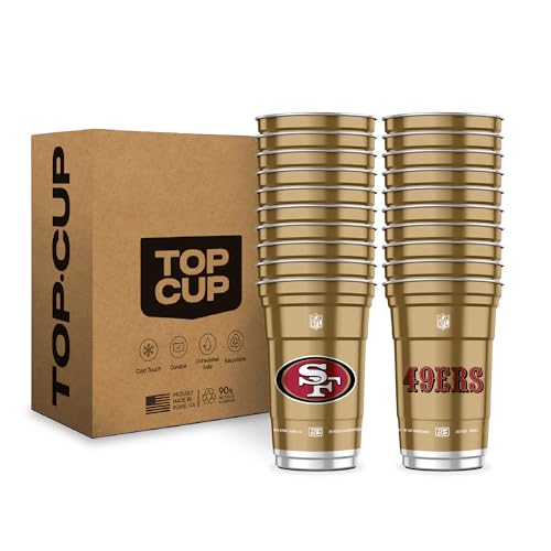 Top Cup NFL San Francisco 49ers 20 oz Reusable Aluminum Cups 20 Count | Officially Licensed Durable Reusable & Recyclable Made in USA