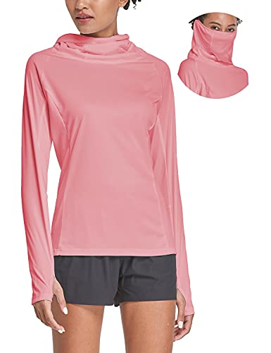 BALEAF Women s Hiking Long Sleeve Shirts with Face Cover Neck Gaiter UPF 50+ Lightweight Quick Dry SPF Fishing Running Hoddie Peach Size L