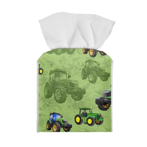 Cozeyat Tissue Box Cover Cute Cartoon Tractor Pattern, Leather Tissue Box Holder Square Stylish Decorative Tissue Case Facial Paper Organizer Dispenser for Bathroom, Vanity Countertop, Car
