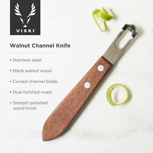 image for Viski Channel Knife, Cocktail Garnish Citrus Zester, Walnut Wood & Sta