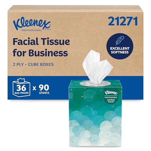 Kleenex Professional Facial Tissue Bulk (21271) 2-Ply White Upright Cube Boxed Format Designed for Business (90 Tissues/Box 6 Bundles of 6 Boxes 3 240 Sheets/Case)