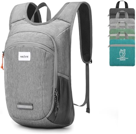 HALOVIE Small Hiking Backpack 10L Packable Lightweight Daypack Foldable Travel Back Pack for Women Men(Lightgray)