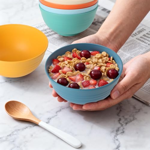 Image of Wheat Straw Bowls, 26 OZ Cereal Bowls Set of 6, Unbreakable Salad and Soup Bowls for Kitchen, Microwave & Dishwasher Safe Bowl Set, Plastic Camping Bowl - Multi