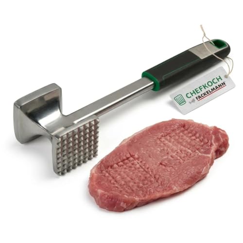 FACKELMANN CHEFKOCH Fleischklopfer Premium Für perfekt geklopfte Schnitzel & Co Doppelseitig: Flach zum Plattieren & Rau zum Aufrauen Aluminium Länge: 26 5 cm