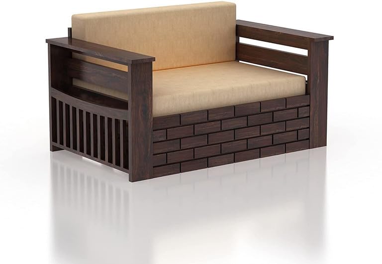 Image of Solid Sheesham Wood Sofa Cum Bed 2 Seater | Wooden Foldable Double Bed for Living Room with Headboard & Storage | Bed Cum Sofa with Mattress for Bedroom Furniture (Walnut Finish)