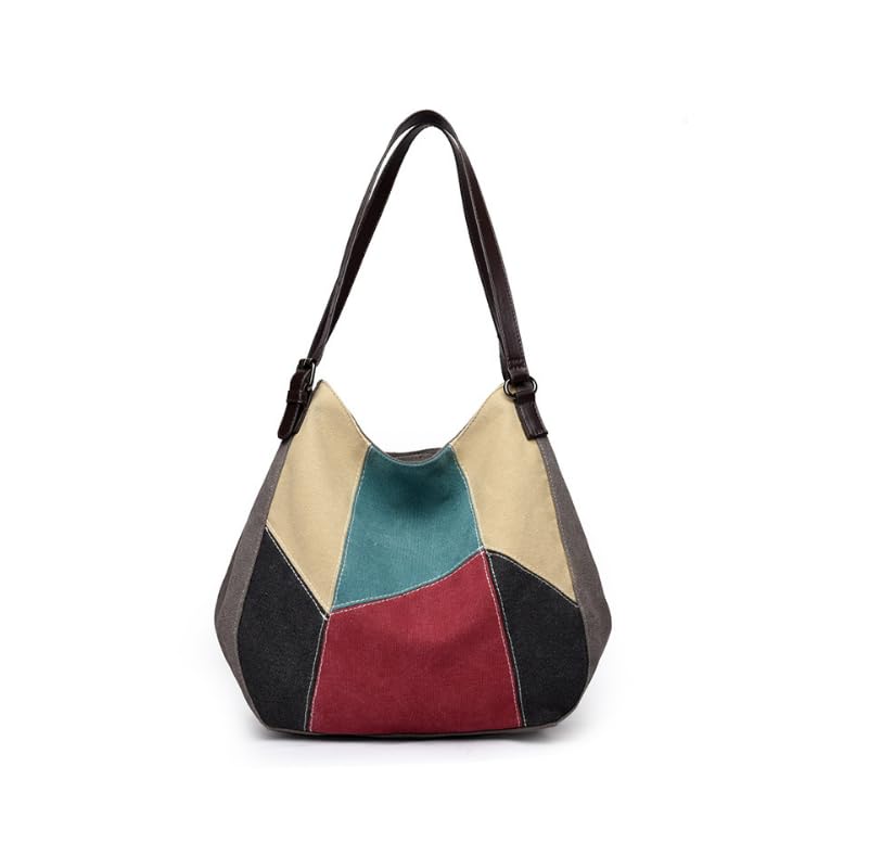 Patchwork Clash Lienzo Gran Capacidad Literatura Bandolera Crossbody Bolsa Bolsa de Viaje Caqui Rojo Púrpura Patchwork Bolsa de Lona
