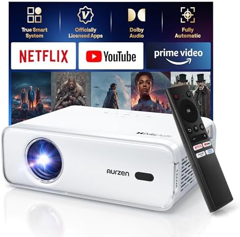 Aurzen EAZZE D1 Smart Projector with WiFi and Bluetooth, Netflix-...
