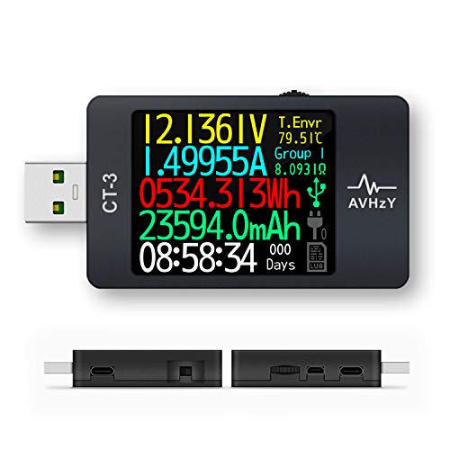 AVHzY USB Tester Meter USB Last Digital Multimeter Spannungsprüfer DC 6A 26V für die Messung Lade-und Ladegeschwindigkeit in Kabel, Batterien, Energien Banken, etc. Shell von Metel (CT3A)