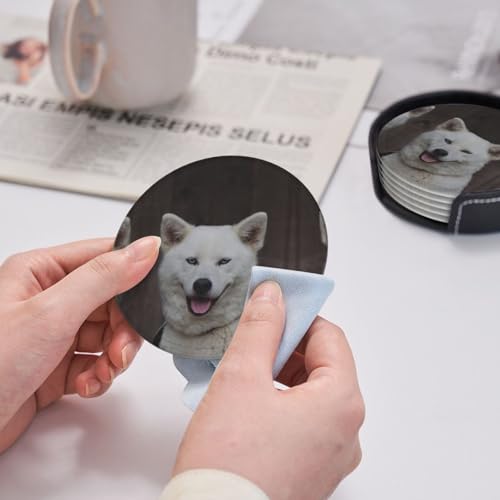 Blue Eyed White Dog Untersetzer-Set für Getränke, hitzebeständig, wasserdicht, mit elegantem Druck-Design, mit Aufbewahrungsbox (Zuhause, Büro, Bar-Zubehör), 6 Stück