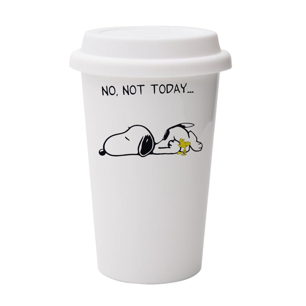 Giftme No Not Today Dog Birthday, Christmas, Secret Santa Stocking Filler 10oz Dual Wall Eco Insulated White Ceramic Travel Mug with White Lid.
