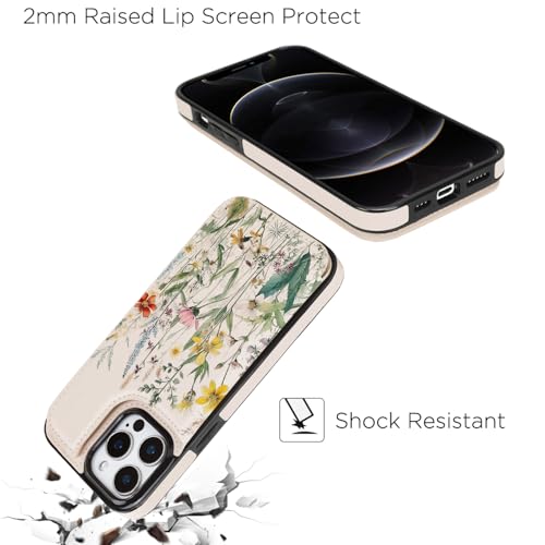 Image of uCOLOR Flip Leather Wallet Case Card Holder for iPhone 12 Pro /12 Women and Girls with Card Holder Kickstand Marble Design Compatible with iPhone 12 /iPhone 12 Pro 5G 6.1 inch (Desert Flowers)