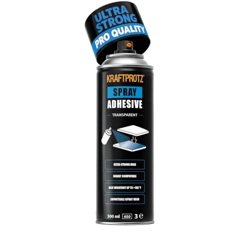Spray adhesive transparent 500 ml KRAFTPROTZ ultra strong bond for foam felt leather wood & rubber heat resistant up to +70C adjustable spray nozzle highly compatible & versatile use