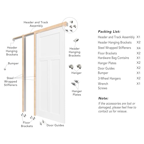Image of Pocket Door, 28 inch x 80 inch, 6-Panel Hollow Core Pantry Door with Frame and Hardware Kit, Lightweight Sliding Closet Doors, Waterproof PVC Surface, Easy to Install