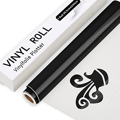 IModeur Negro Vinilo Permanente Rollo, 30,5 cm x 244 cm de Vinilo Adhesivo Negro Brillante para Silhouette Cameo, la mayoría de las máquinas de corte