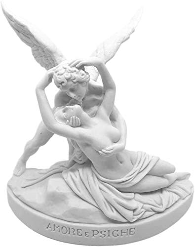 Statue of Antonio Canova Cupid and Psyche Hand Toscano Design - Replica in Premium Sculpted Resin of Marble with White Marble Finish - Height 6 ''.
