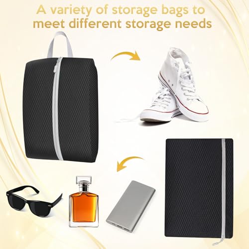 Aevcvok Faltbare Reisetasche, Handgepäck Tasche mit Schuhbeutel und Reißverschlusstasche, Tasche Handgepäck Flugzeug, Leichte Reisetasche für Reisen, Fitness, Camping (Schwarz)