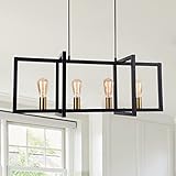 Lingkai Modern Kitchen Island Light Pendant Chandelier 4-Light Ceiling Light Industrial Pendant Lighting Fixture Matte Black with Antique Brass Finish
