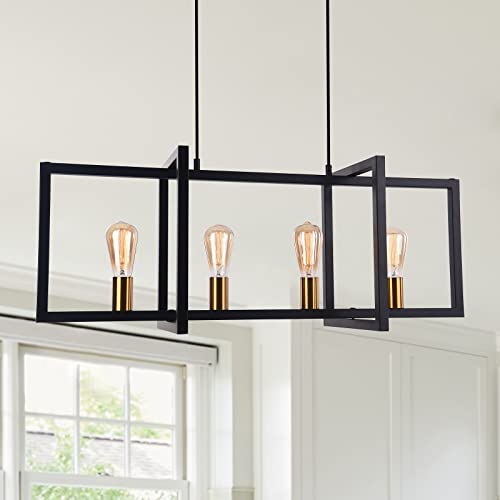 Lingkai Modern Kitchen Island Light 4-Light Pendant Lighting Fixtures Industrial Linear Hanging Light with Antique Brass Finish