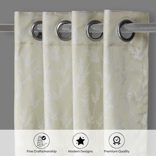 Image of haus & kinder Printed Jacquard Window Curtains 5 Feet Long Pack of 2 Window Curtains, 5 Feet Curtains for Window (Whispering Willows, Champagne 130x152 CM)