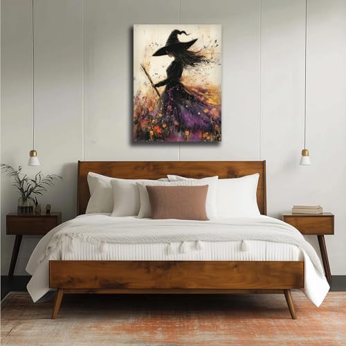 Impression d'art sur toile sorcière et fleurs sauvages 60 x 90 cm