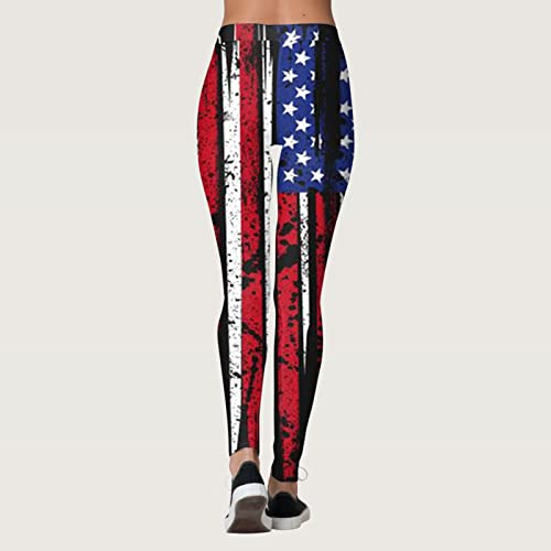 Lagkqs Leggings For Women Workout High Rise Fourth Of July Usa Flag Printed Slim Flag Clothing Comfy Yoga Pants Women Cotton Black #TOP2