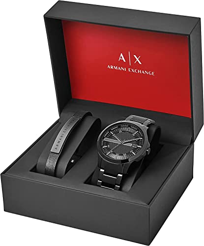 Armani Exchange Orologio da uomo con movimento a tre lancette e data, cassa in acciaio inossidabile nero da 46 mm e bracciale in acciaio inossidabile, AX7101