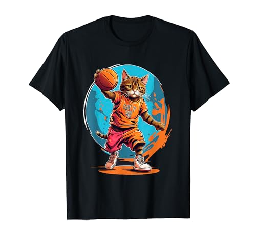 Basketball Katze Dunking Korbleger Retro Basketball Trikot T-Shirt