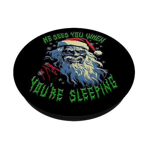 He Sees You When You're Sleeping Creepy Lurking Santa Claus PopSockets Swappable PopGrip, Black - Image 2