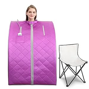 Smartmak Far Infrared Sauna, One Person at Home Portable Full Body SPA Tent with Heating Foot Pad and Portable Chair – Purple