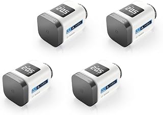 Bosch Smart Home Heizkörperthermostat II [+M], smartes Thermostat, Flexible Nutzung im Bosch Smart Home System oder in herstellerübergreifend in Matter, anthrazit Systemen (Packung mit 4)
