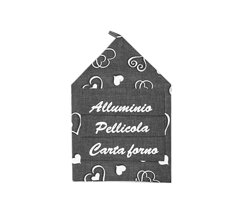Russo Tessuti Porta Rotolo Alluminio Carta Forno Pellicola ORGANIZZER Cucina Cuori Paris Love-Grigio