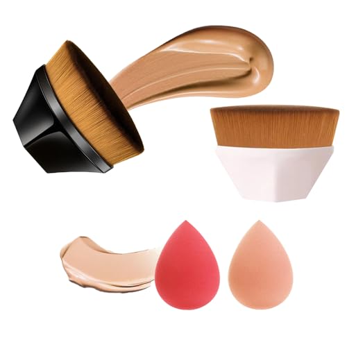 FDEETY 2 Pinceles de Base y 2 Esponjas de Maquillaje en Forma de Pétalo Herramientas de Maquillaje Suaves al Tacto con Caja de Almacenamiento Ideal para Cosméticos en Crema o Líquidos Mixtos