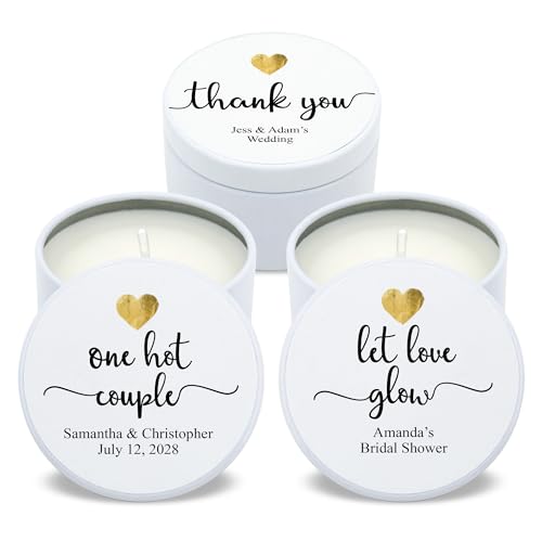 Best Day Ever Spot Custom Candles, Personalized Candles Gold Heart, Bulk Candles, Candle Favors, Candle Wedding Favors (Set of 10) (White Tin), 9508825-09