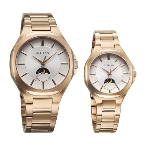 Image of Titan Modern Bandhan Quartz Analog Silver Dial Pair Watches - 9400994209WM01
