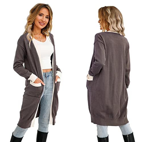 Dusters Cardigã feminino, bolsos longos, suéteres de malha frontal aberta - cardigã feminino grande