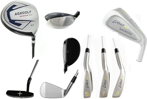 Right Men's Executive Golf Club Set; Extra Tall (+2 Inch); 460cc Driver, Fairway Wood & Utility Club, Irons, Putter + Bonus Sand Wedge USA Built.