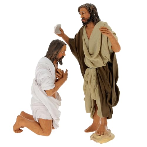 Holyart Baptism of Jesus Christ for terracotta Neapolitan Easter Creche of 30 cm, set of 2